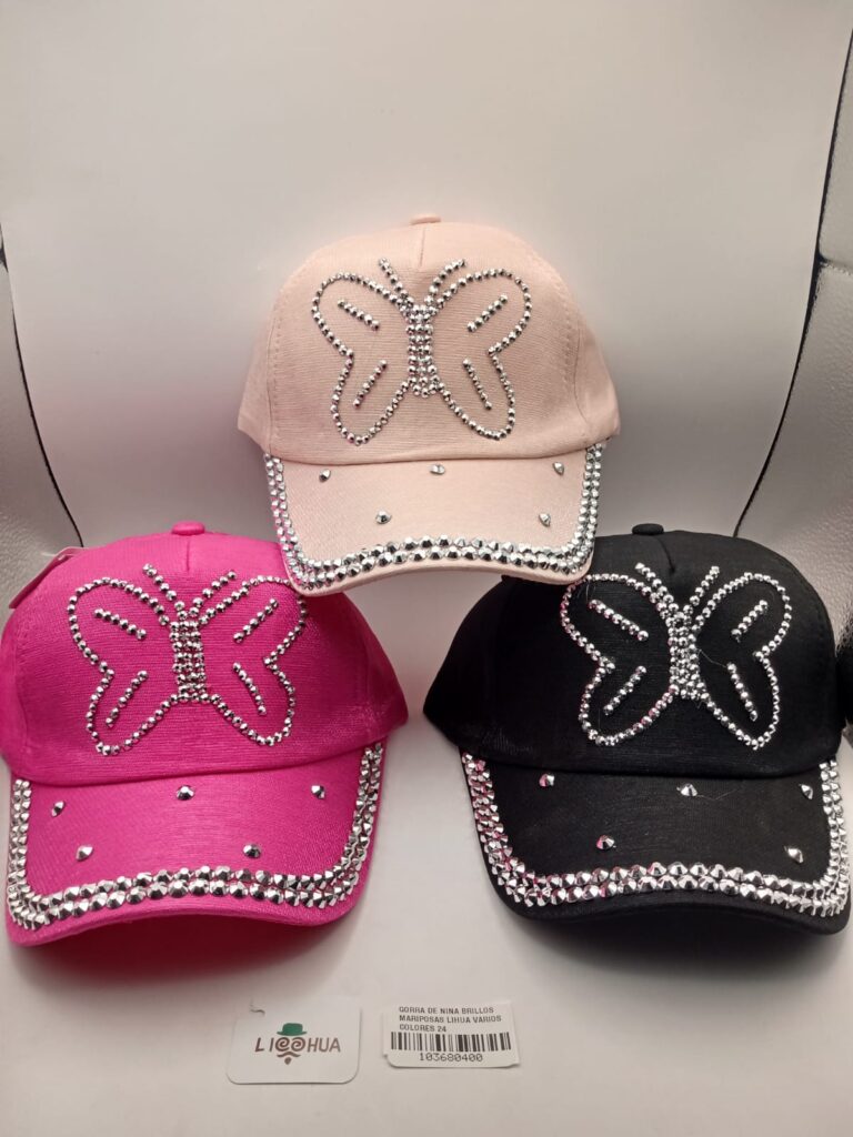 GORRA DE NIÑA BRILLOS MARIPOSAS LIHUA VARIOS COLORES 24