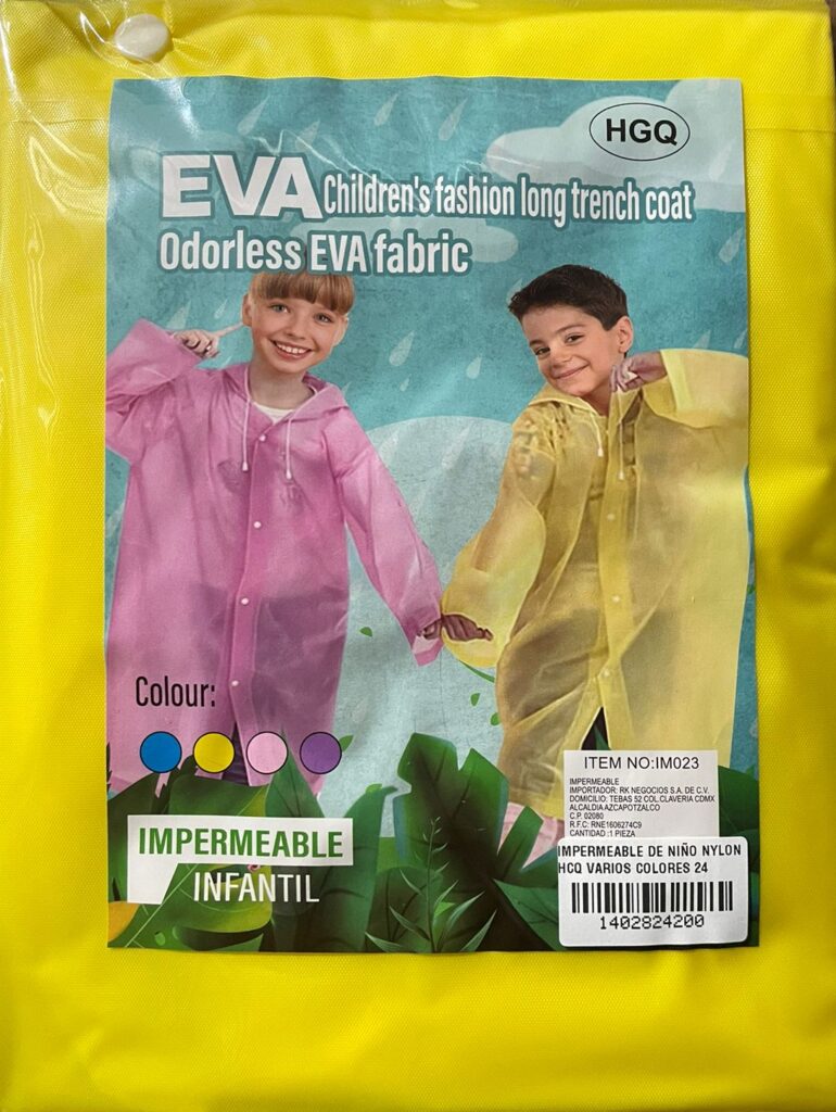IMPERMEABLE DE NIÑO NYLON HCQ VARIOS COLORES 24